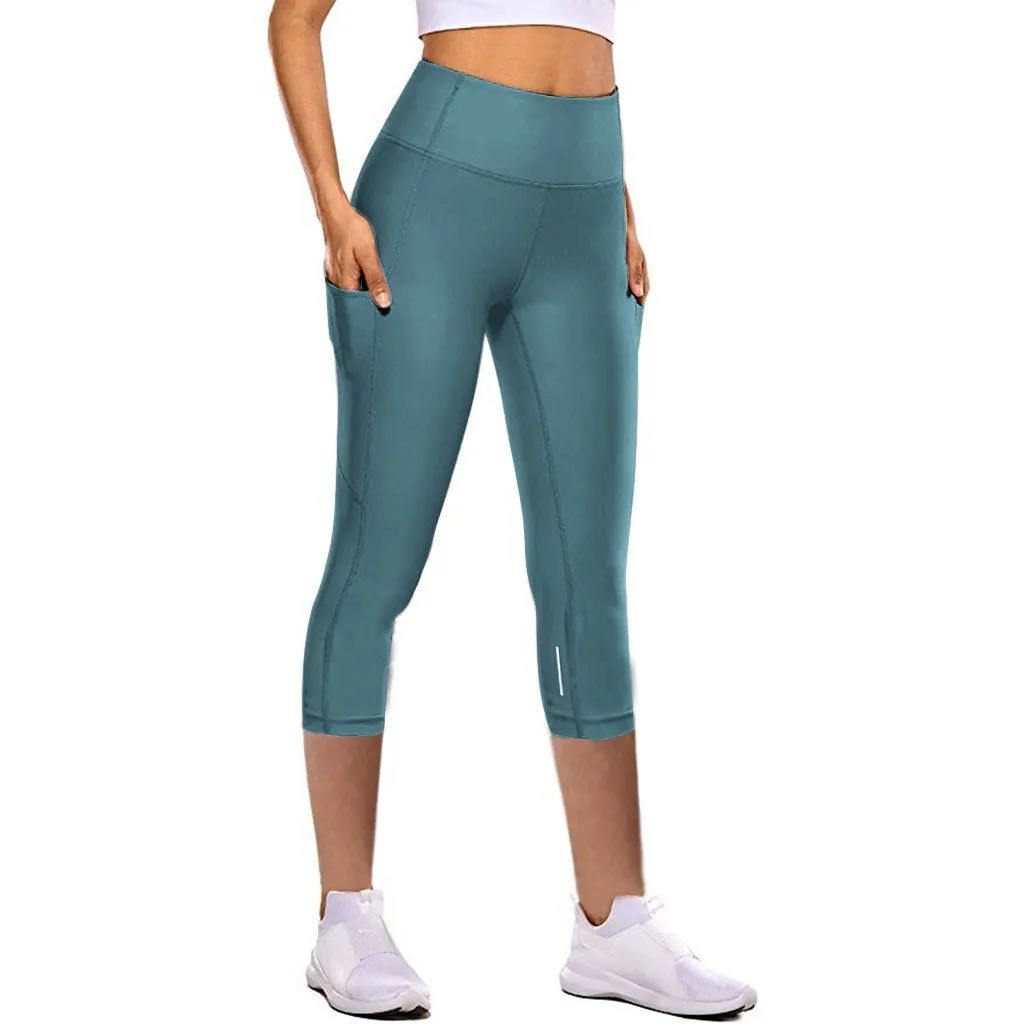 Sport Leggings Women Tight Elastic Quick Drying Yoga Pants Seven Point Yoga Pants Elastic Slim Tight Workout Pocket Sweatpants