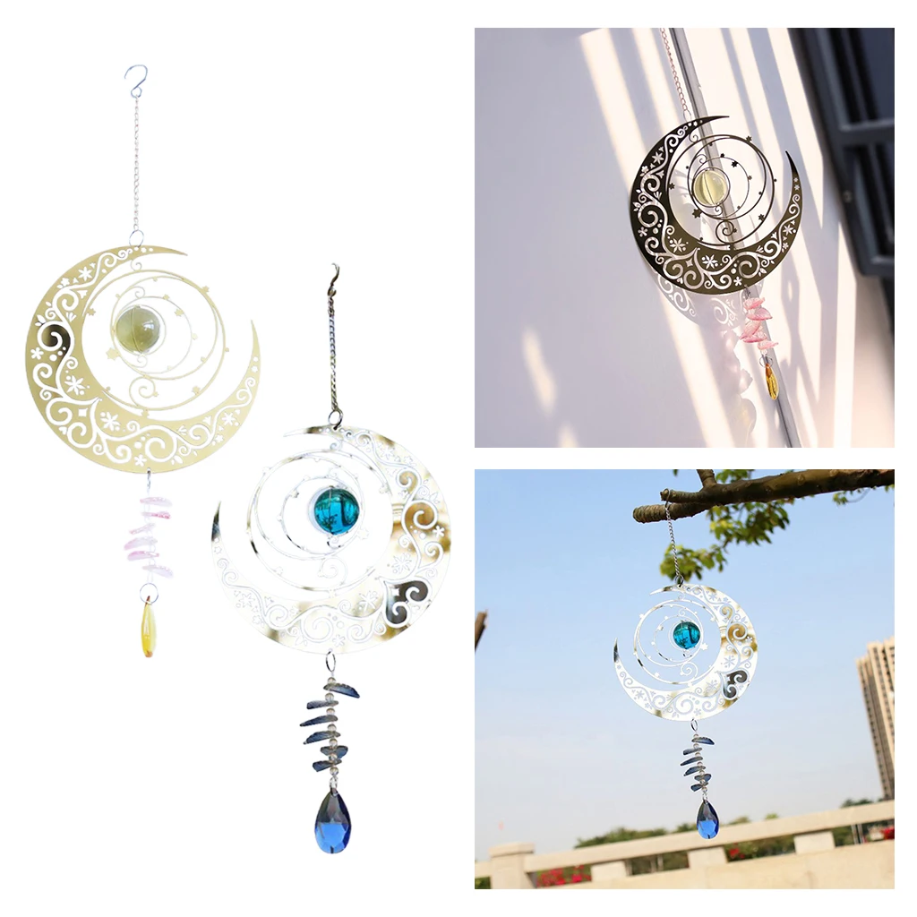 Crystals Sun Catcher,Hanging  Glass Bead Chain Moon Wind Chime Chandelier Pendant for Christmas Wedding Window Décor