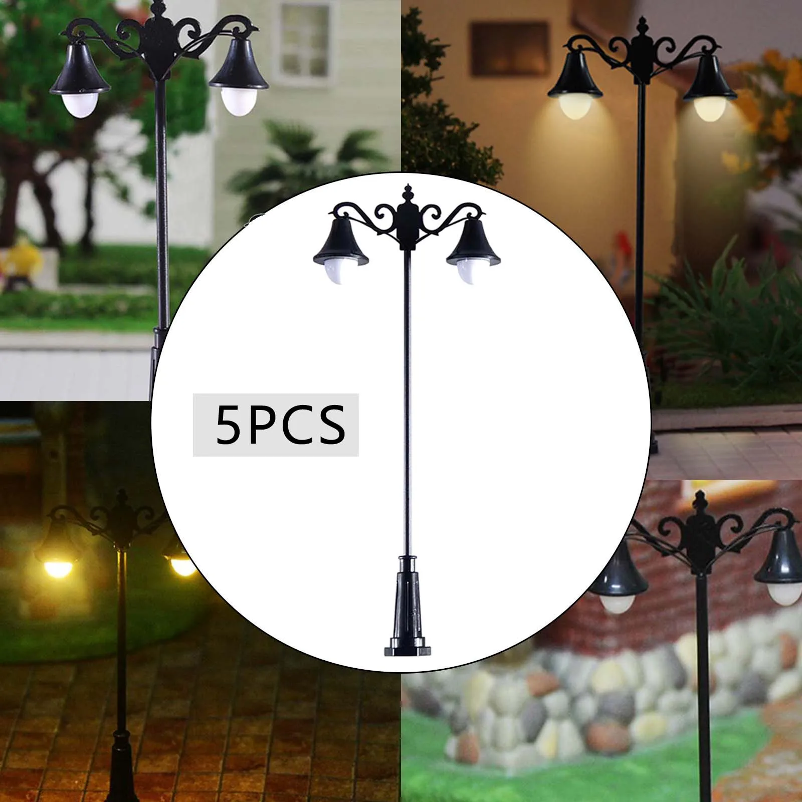 5/Set Model Train Lamppost Mini Garden Lawn 3V LED Lights Lamp Post Layout