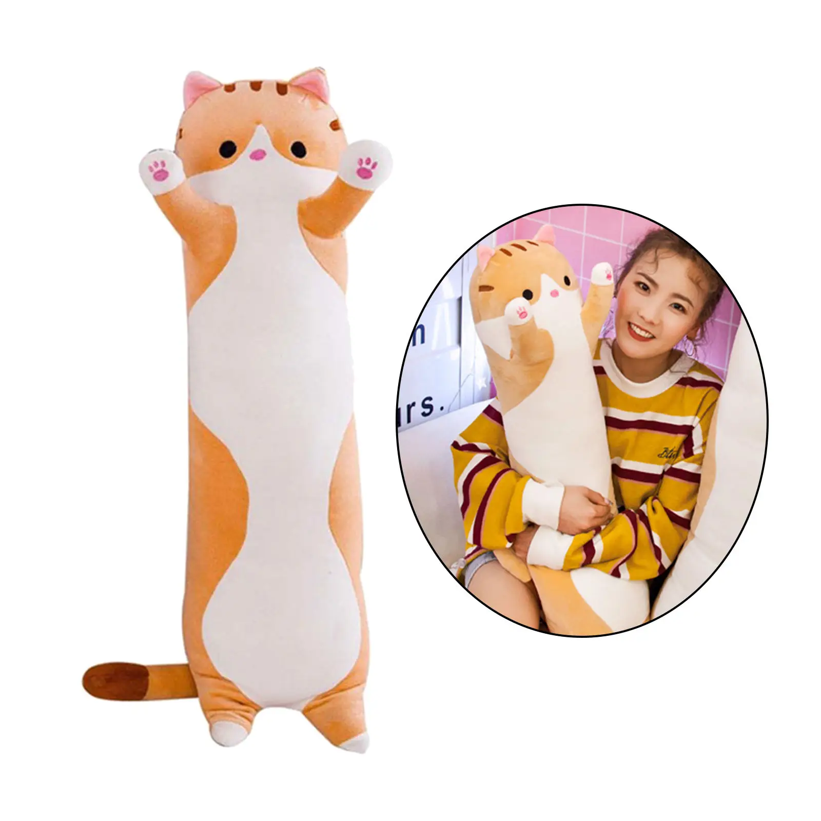 Lovely Cat Pillow Plush Toy Comfortable Chubby Down Cotton Huggable Cotton Skin-Friendly Soft Plush Cat Toys for Girls Office
