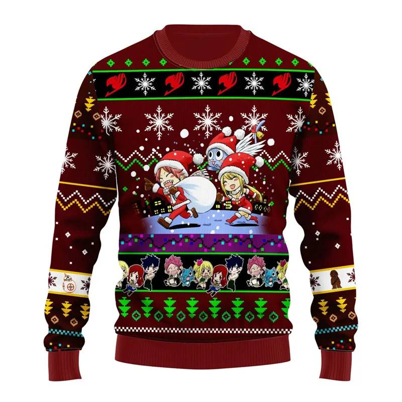 Fairy Tail Anime Ugly Christmas Sweatshirt Funny Kawaii Hoodie Harajuku Couple Coats Blue/brown/red Pullovers Hip Hop Streetwear