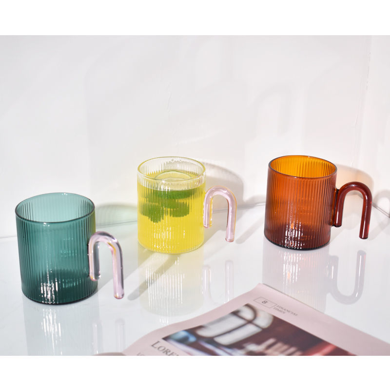 Heat Resistance Glass Mug with Multi-color Handle, Drinkware, Heat Resistant, Milk, Tea, Office Cups, Gift, Decor