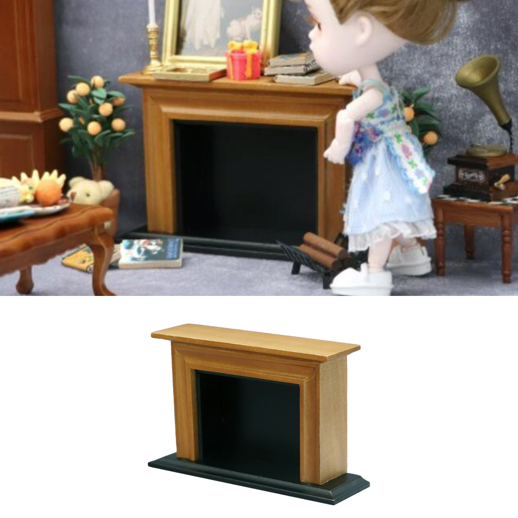 Dollhouse Decoration Accessories,1:12 Dollhouse Miniature Furniture Room Wooden Vintage Black Yellow Fireplace