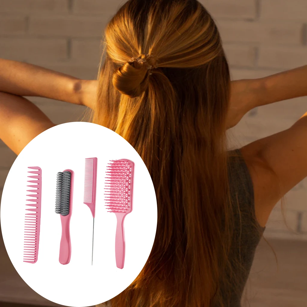 4 Pieces Paddle Hair Brush and Wide Tooth Comb Hair Comb Set, Anti-Static