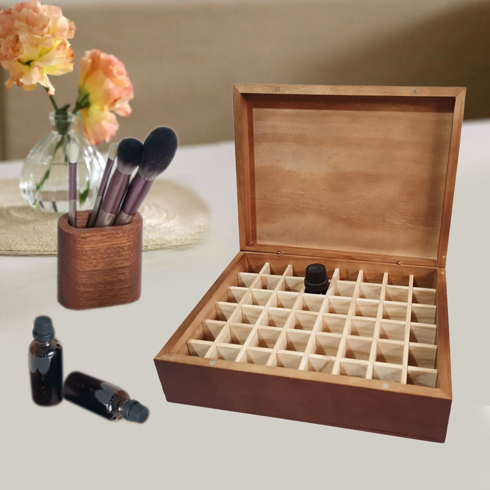 Portable Essential Oil Storage Holder 48 Slots 5ml Carry Organizing Wooden