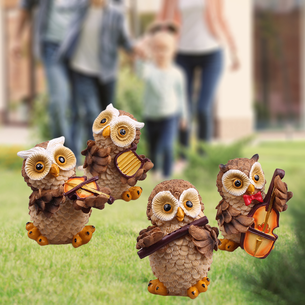 4Pce Owl Statue Outdoor Garden Resin Sculpture Lawn Patio Dollhouse Decor