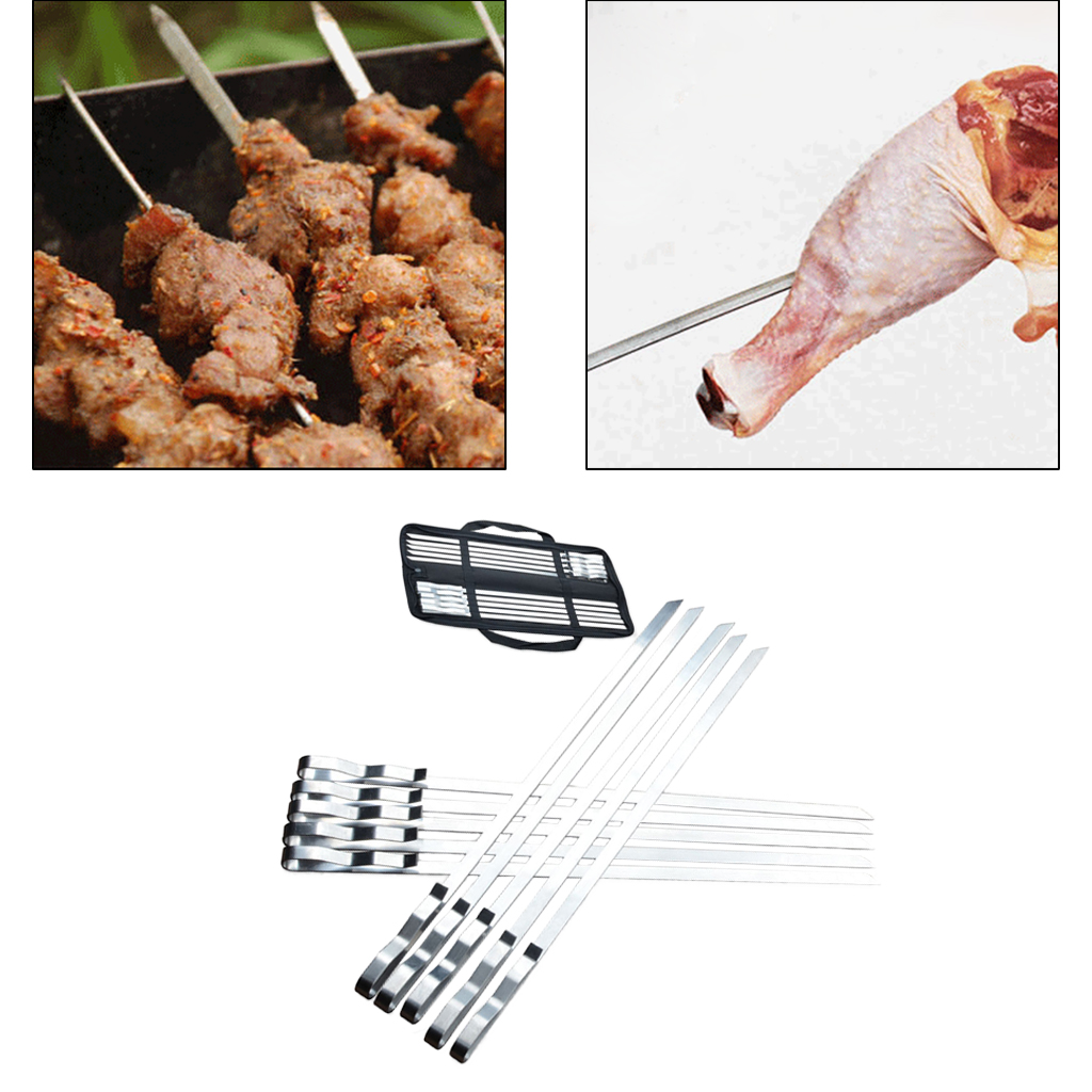 10x Stainless Steel Barbecue Sticks Skewer BBQ Meat Kebab Needle Sticks 42cm
