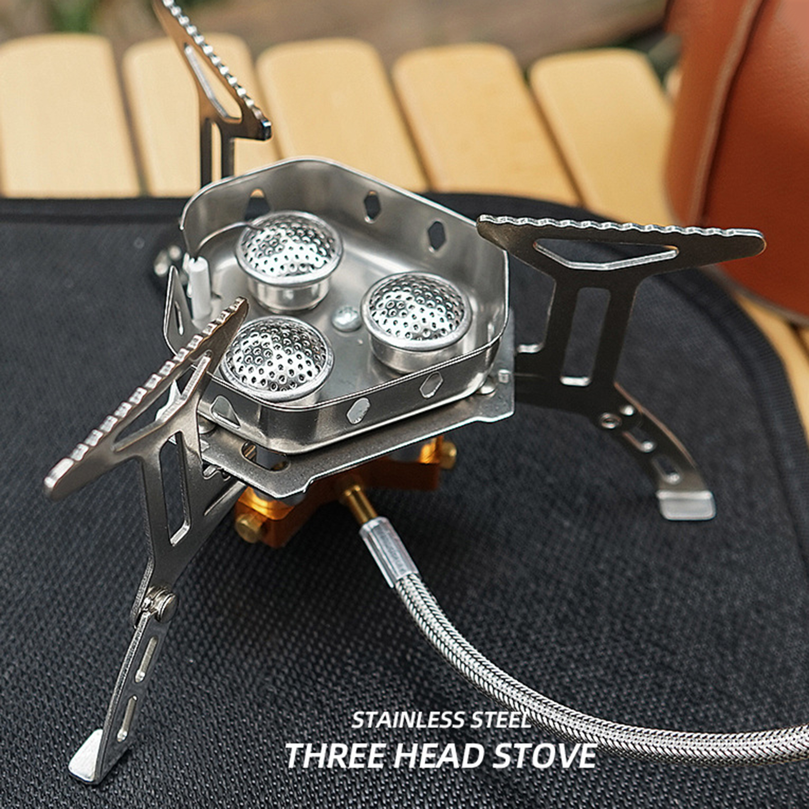 5800W Camping Gas Stove Lightweight 3 Furnaces Heads Folding Portable for Travel Picnic Backpacking Hiking