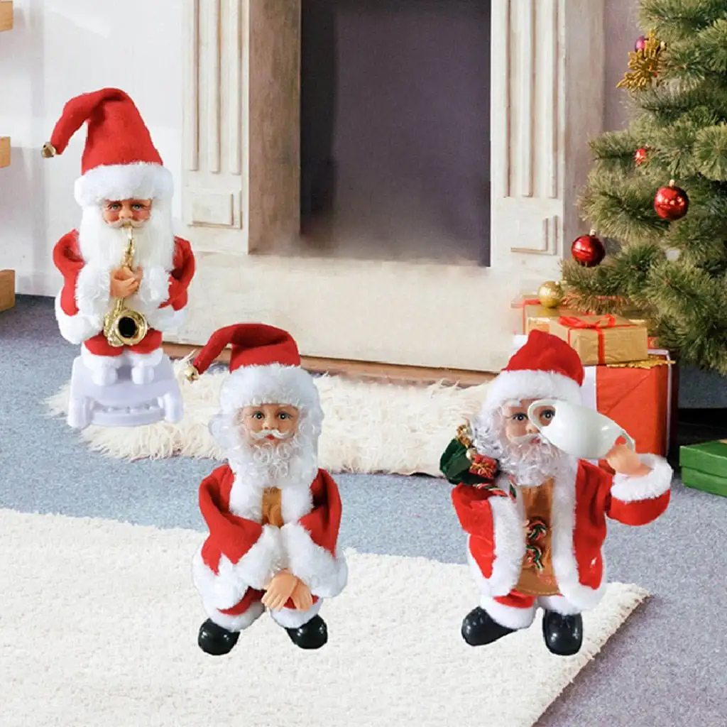 Lovely Santa Claus Swing Dancing Singing Doll Toys Xmas Dashboard Bookshelf Decor Holiday Gift