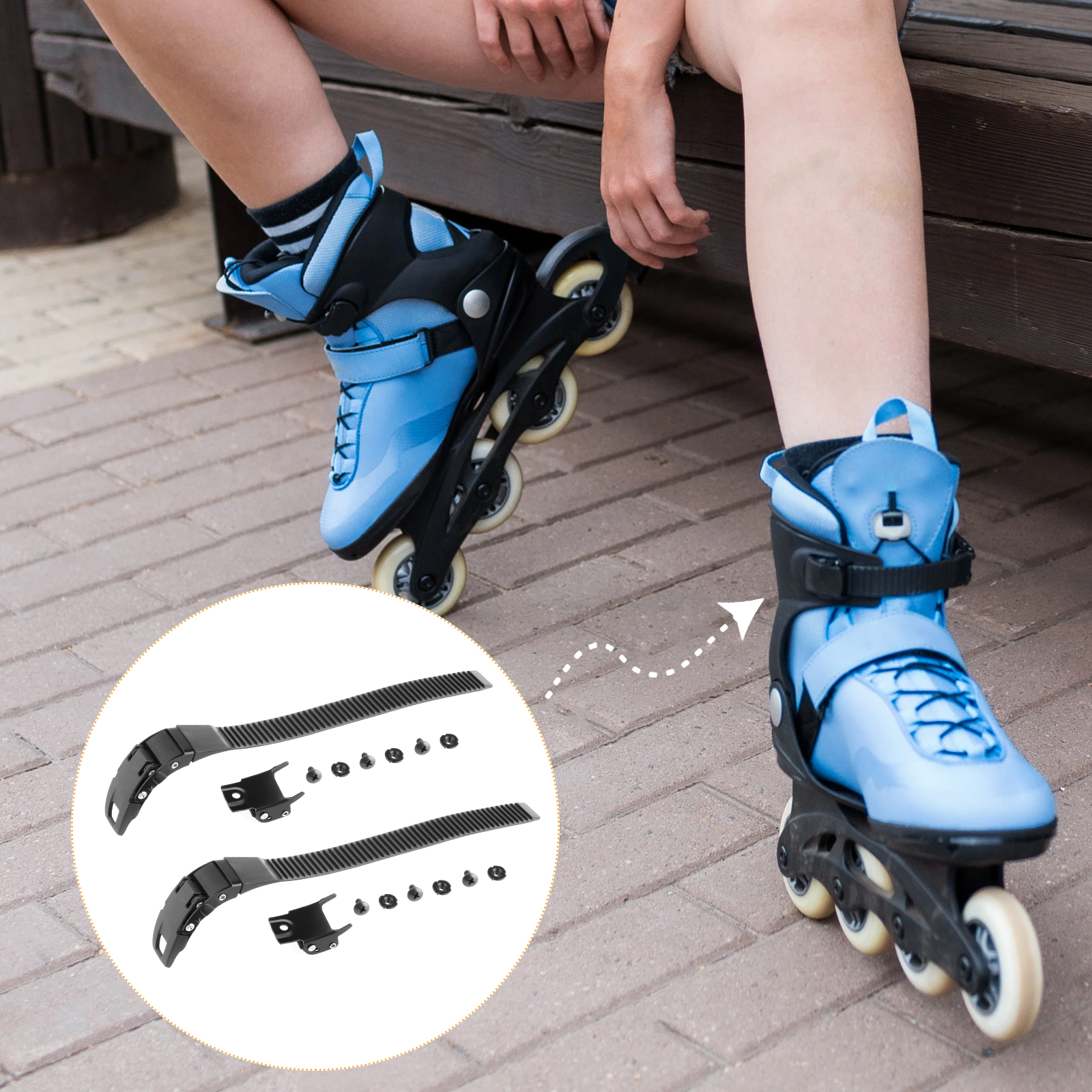 2 Set of Replacement Sturdy Inline Roller Skating Skate Shoes Energy Strap with Screws Nuts + Buckle Black