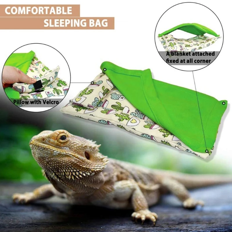 Bearded Dragon Bedding with Pillow and Blanket JSLZF Reptile Sleeping Bag 3 PCS Bearded Dragon Harness for Lizard Gecko Soft Warm Lizard Bed Hideout Habitat 