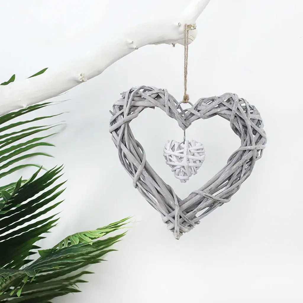 Rustic Hanging Heart Shape Rattan Craft Wicker Wreath Garland for Wall Home Front Door Party Valentine's Day Decor Ornament