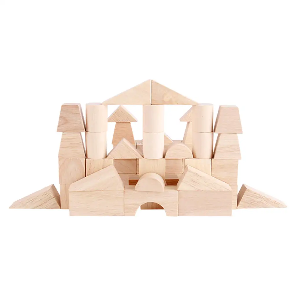 Geometric Wood Building Blocks Learning Shape Cognition Fine Motor Skills Construction Game Boys Girls Kids Children Preschool