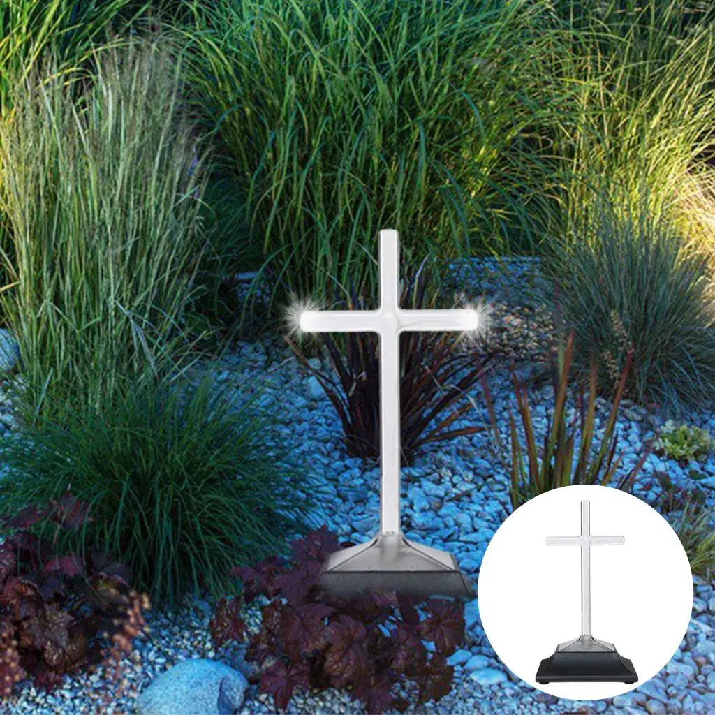 Solar Cross Light Waterproof Christian LED Light Landscape Light Stake for Path Lawn Yard Patio Church Cemetery Ornament