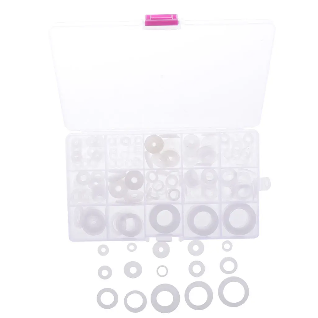 250PCS White Nylon Washer Flat Washers Gaskets Seal Assortment Set (15-SIZE)