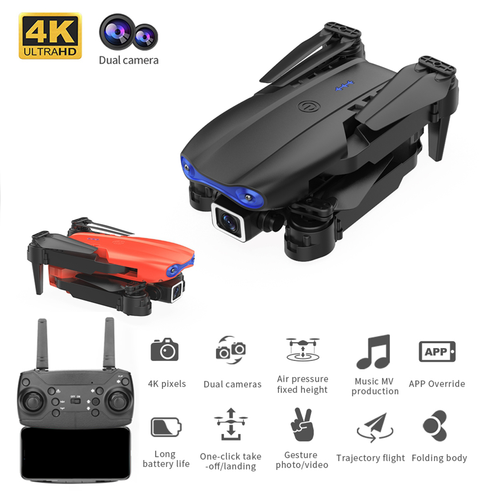 RC Drone 4K Wide Angle Selfie Camera WIFI FPV Drone Foldable RC Camera Drones 4K Home Game Drone Toy Hobby  for Kids 