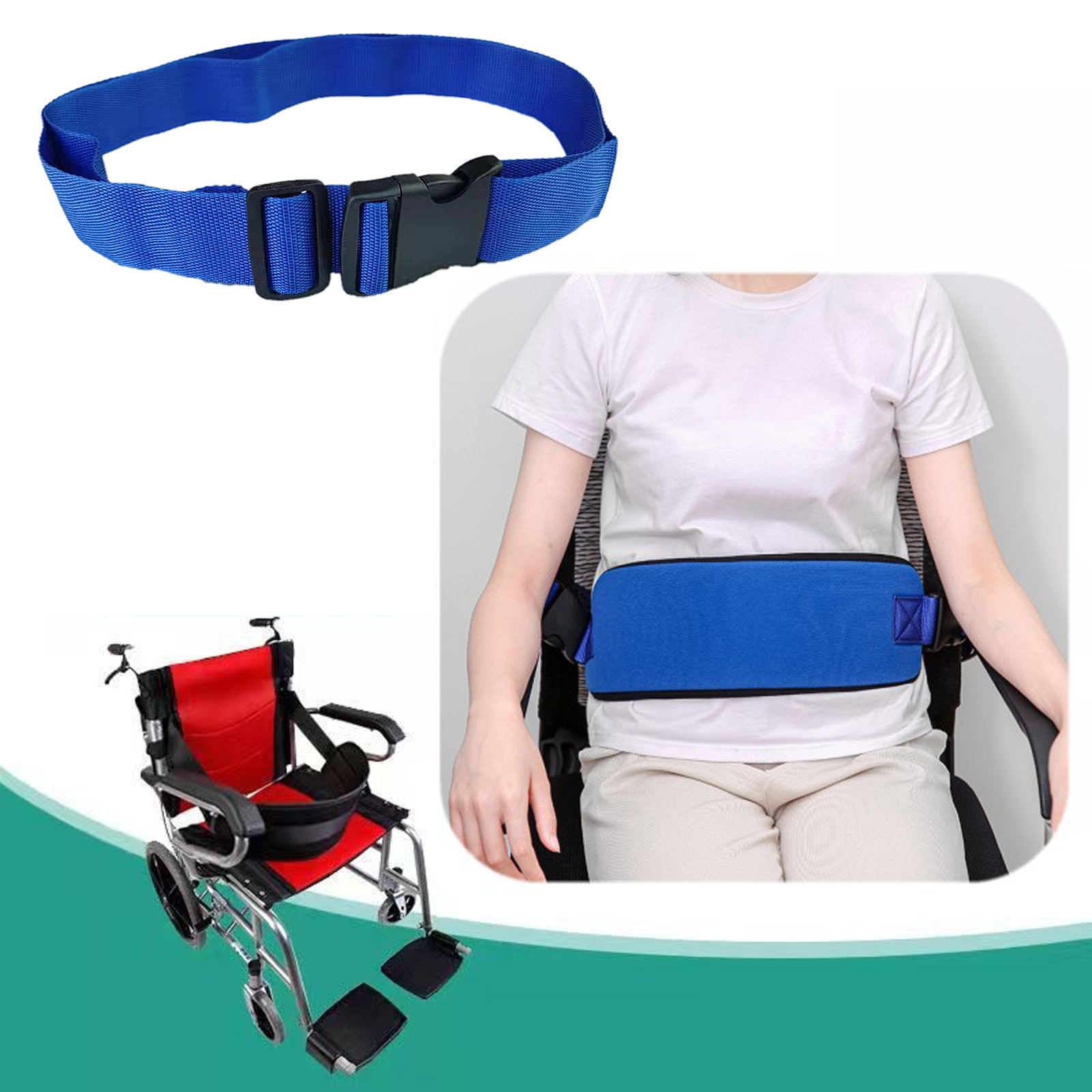 Wheelchair Seat Belt Protect Fixed Durable Quick Release Buckle Blue Constrained Bands for Patient Caring Adult Disabled Elderly