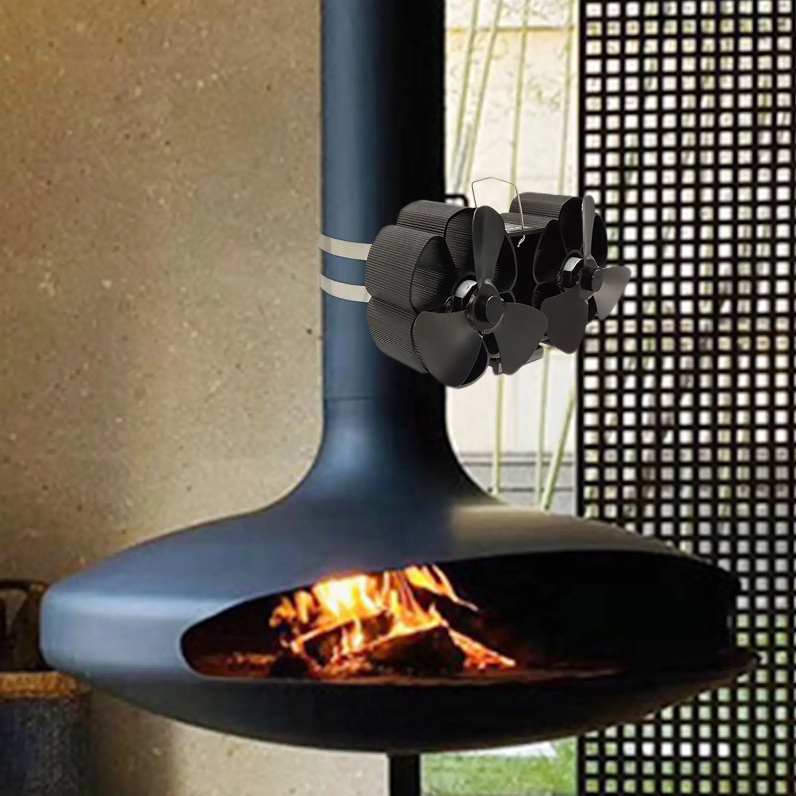 Dual 3 Blades Fireplace Fan Heat Powered Stove Fan Log Wood Burner Eco Friendly Fan Mute Fireplace Fan Heat Distribution