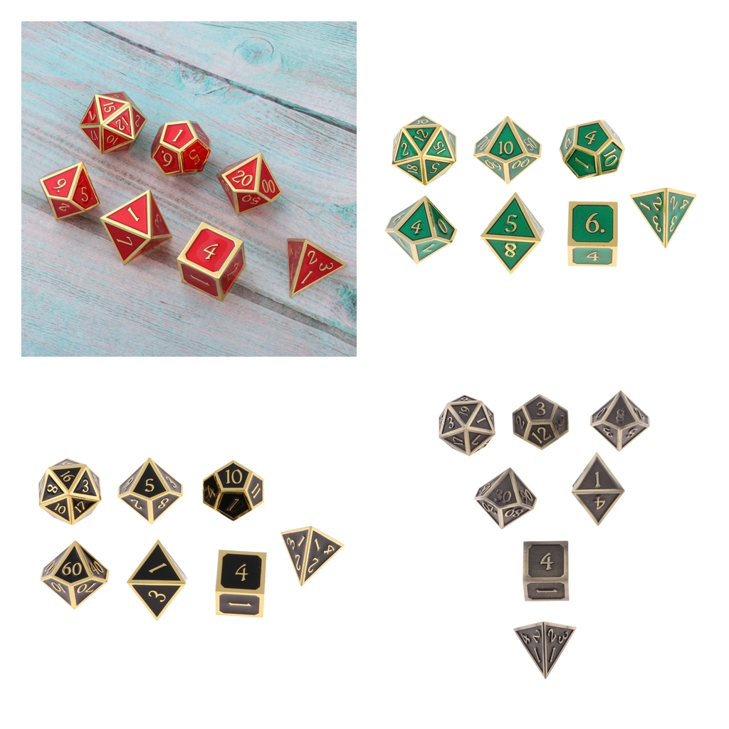 7 Pieces Alloy Metal Dice Polyhedral Dice D20 D12 D10 D8 D6 D4 for Dungeons and