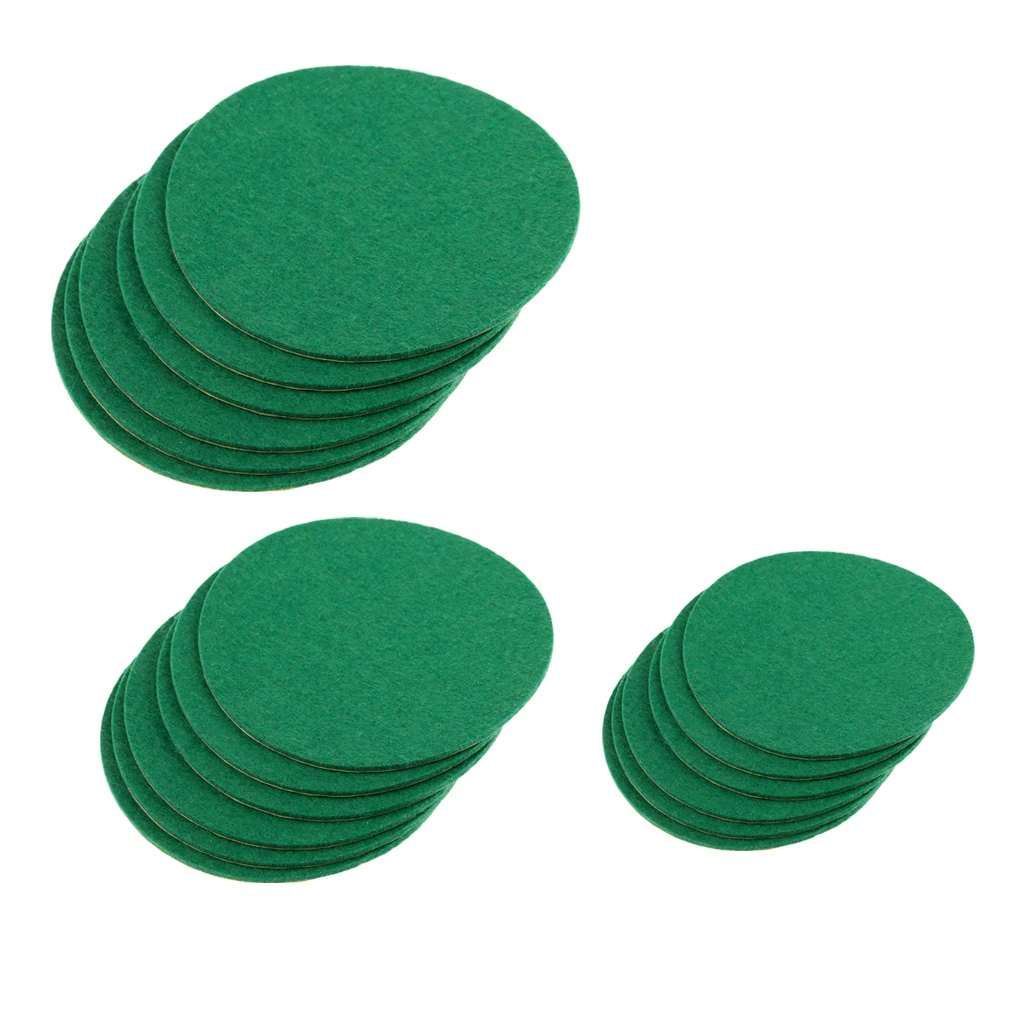 Air Hockey Table Pushers Felt Pads, Set of 6, Green, 60mm / 74mm / 94mm