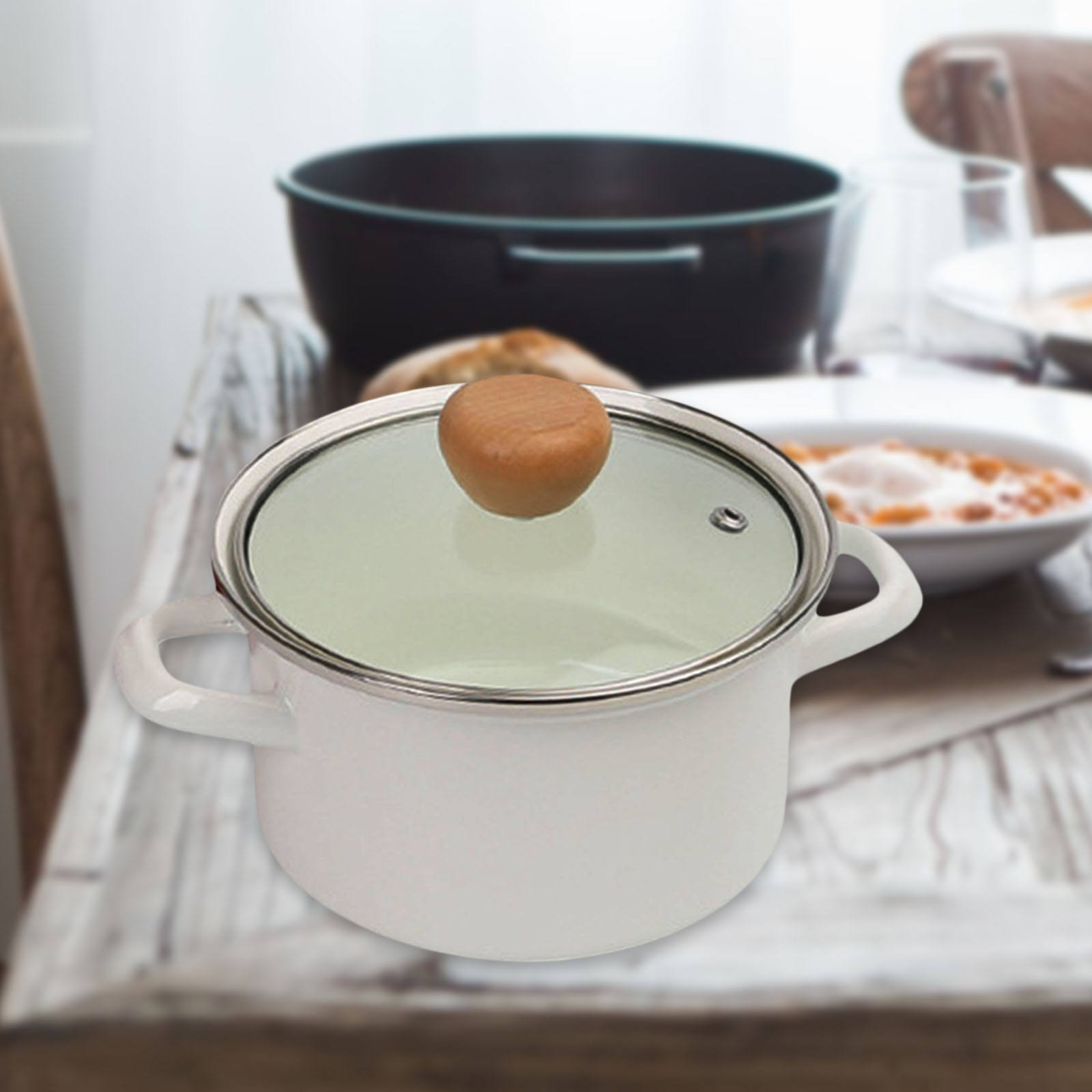 Enamel Sauce Pot Nonstick Milk Pan with Glass Lid Kitchen for Milk Make Tea