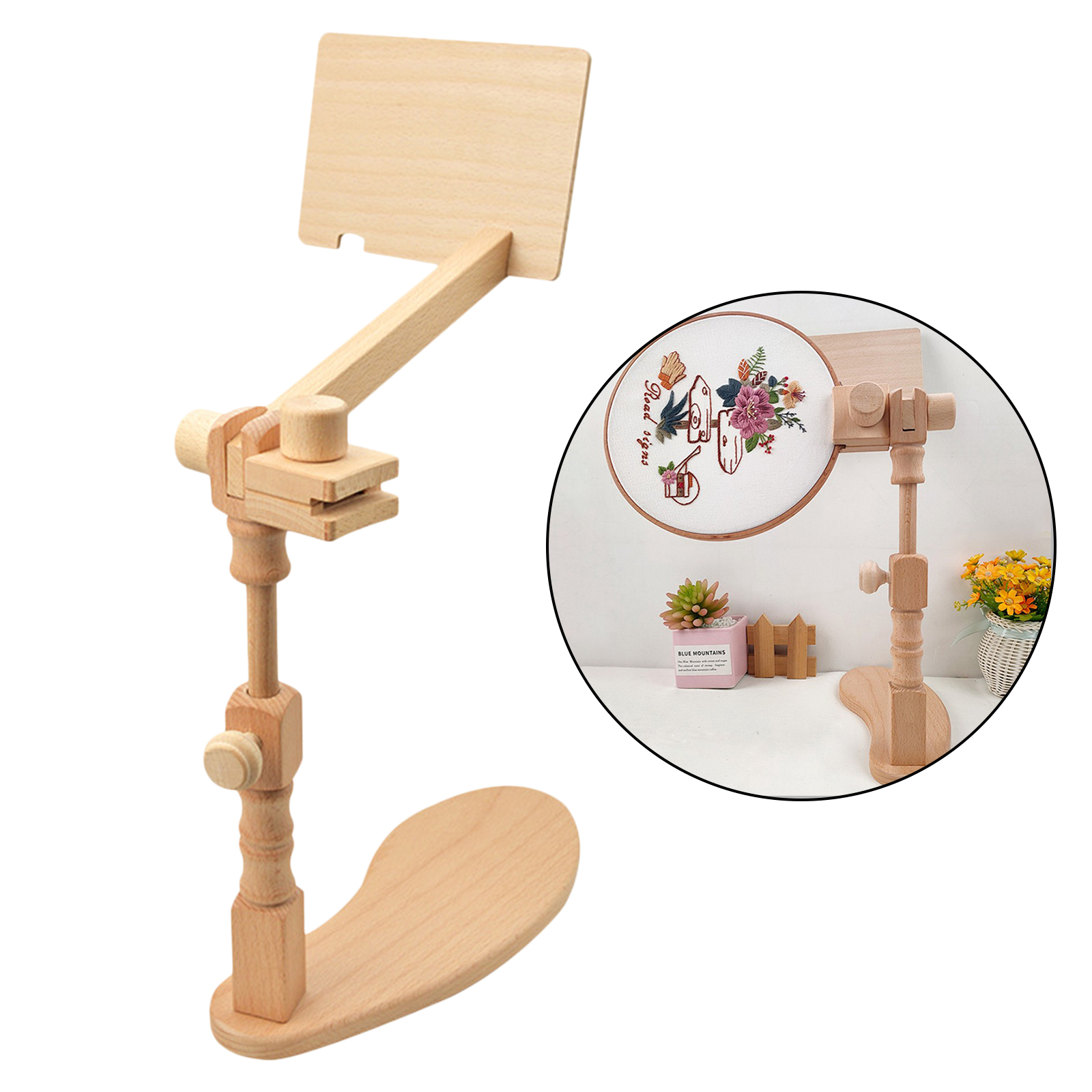 Wooden Round Rectangle Embroidery Hoop Holder Adjustable DIY Desktop Stand Cross Stitch Rack Frames Rings Sewing Tools