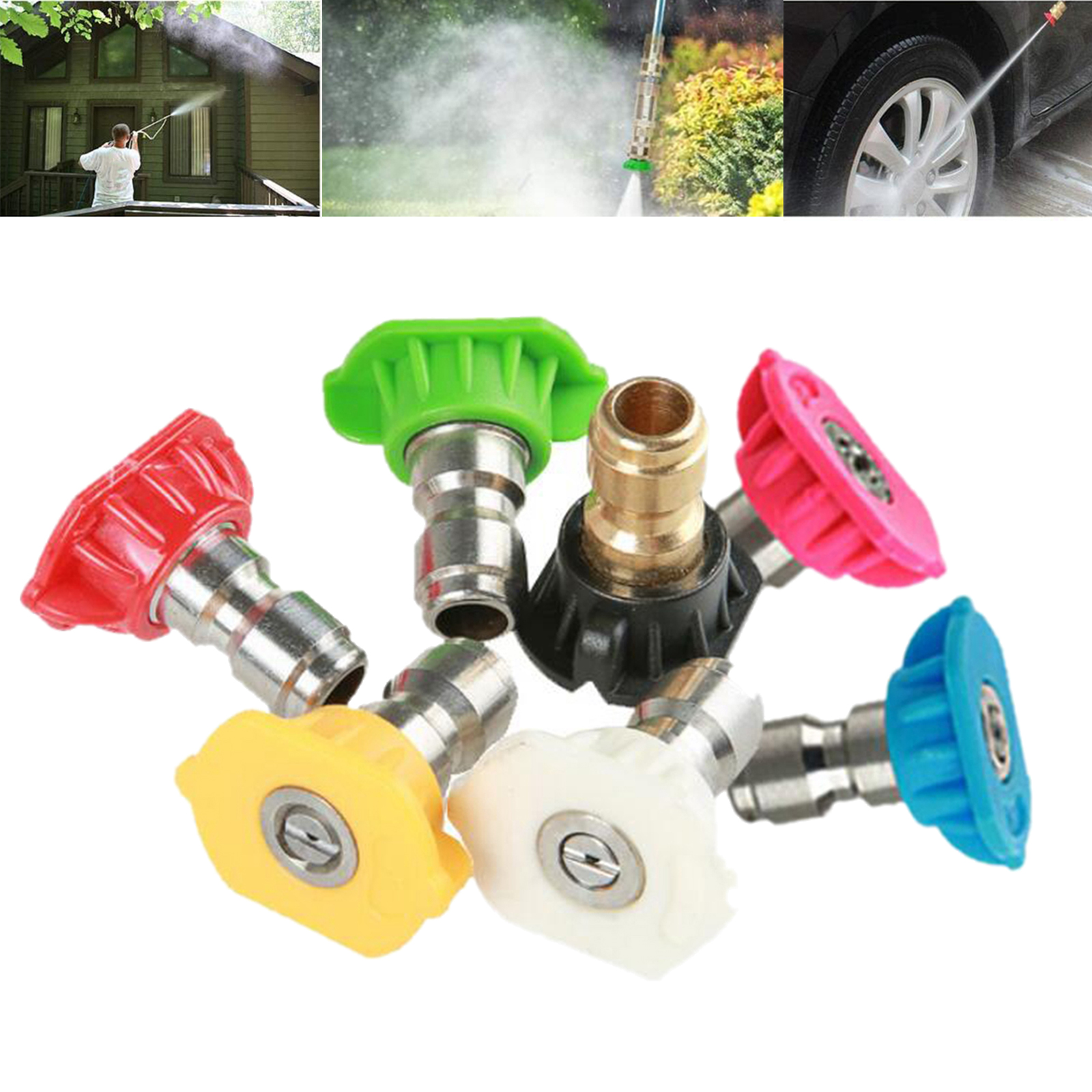 7pc High Pressure Car Wash Gun Quick Connector Washer Nozzles Tips For Automobile Motorcycle Cleaning Accessories