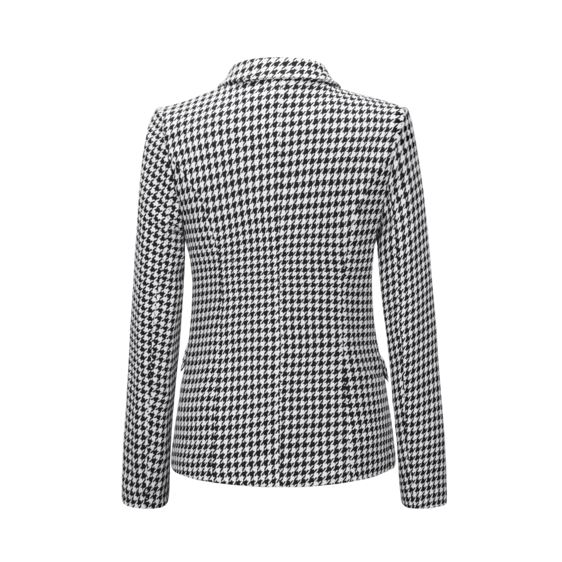 New style women's jacket autumn and winter small suit houndstooth suit fashion short double breasted womens black suit set