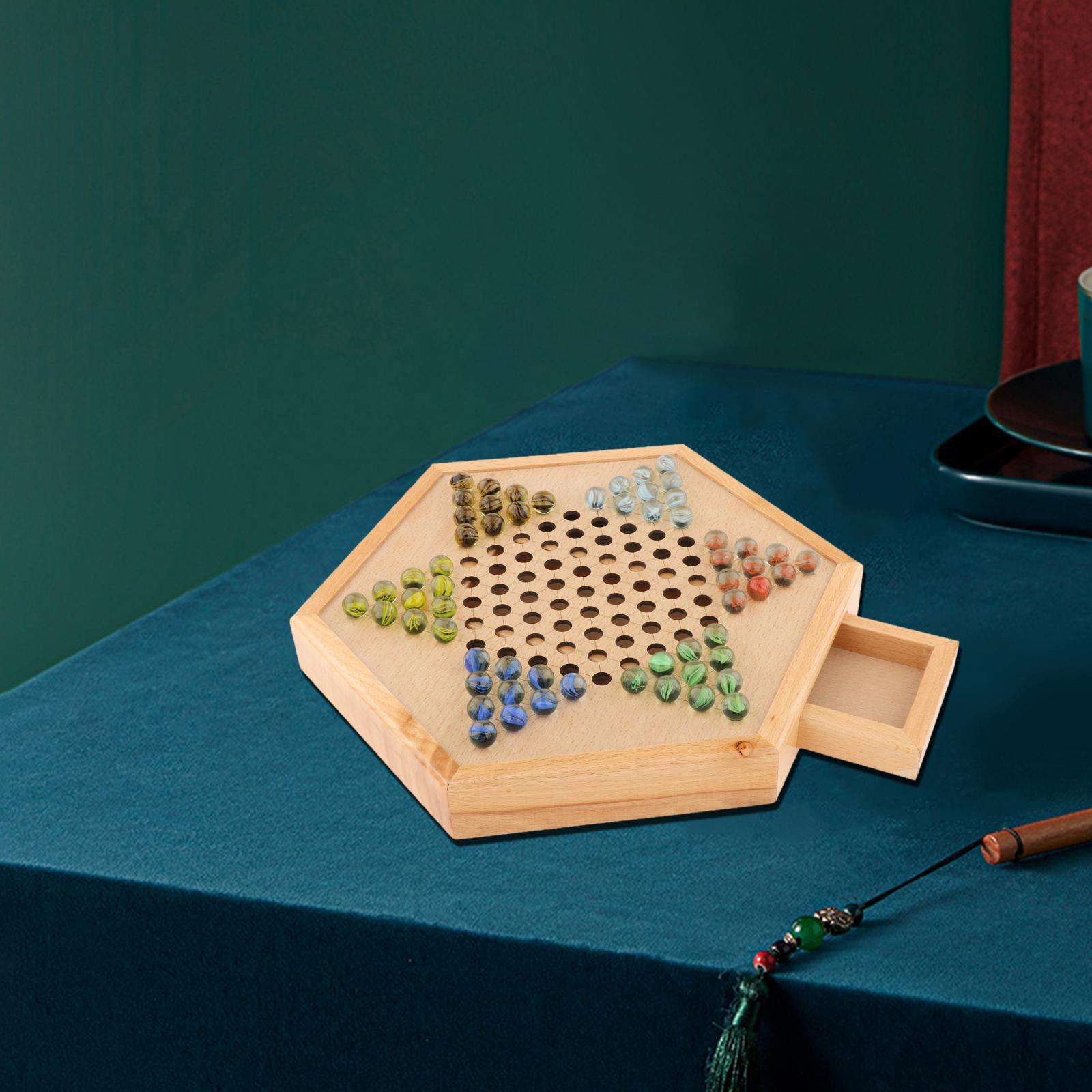 Classic Chinese Checkers Game Set Wooden Board w/ 60pcs Colorful Marbles Fun Adults Board Game Multiplayer Children Gift