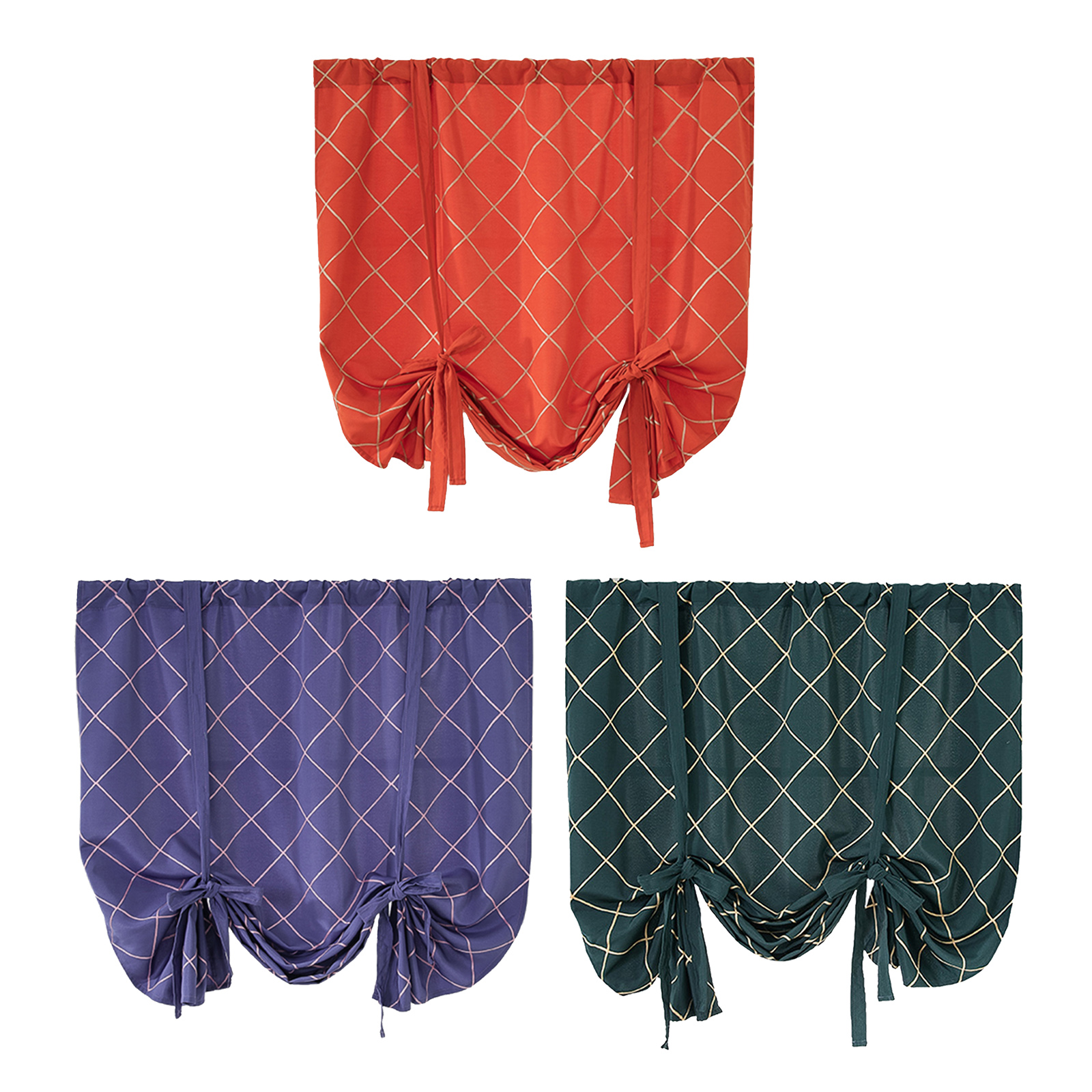 Geometric Embroidered Curtain Valance Tie Up Shade for Window Room Darkening Roman Rod Kitchen Windows Farmhouse Accessories