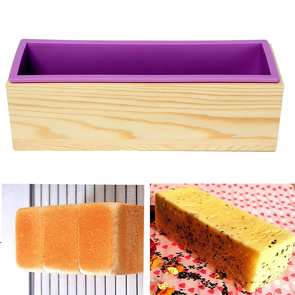 Silicone Loaf Soap Mould With Wooden Box DIY Chocolate Cake Craft Mold