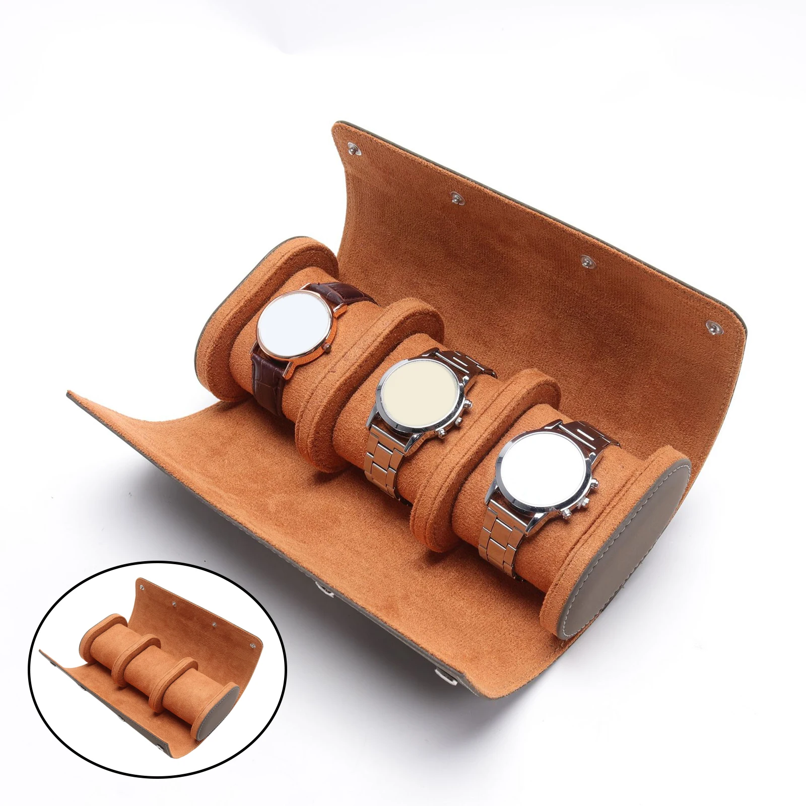 Hard Watch Case Chic Portable PU Leather Roll Box Organizer Storage Pouch Holder Display for 3 Watches, easy to carry with you