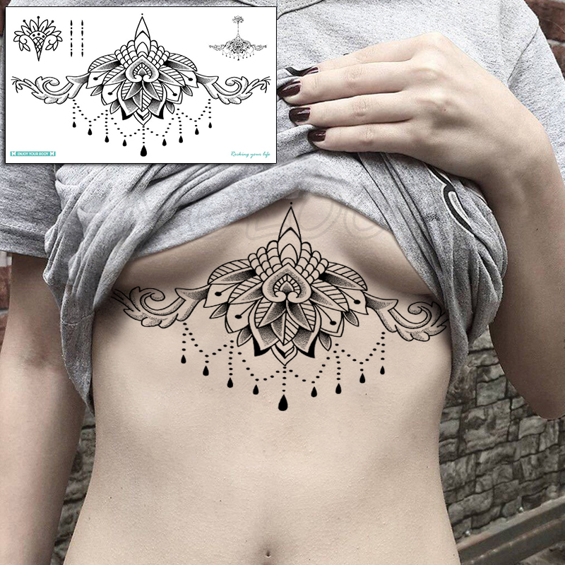 Best of Temporary Chest Hanna Tattoo Sticker Datura Flower Dot Diamond Fake Tatoo Flash Tatto Waterproof For Women Men Big Body Art Reviews & Tips