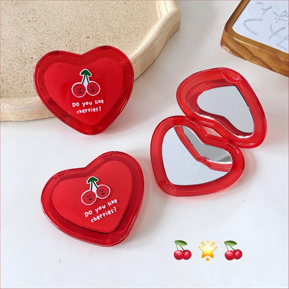 Best of 1 PC Red Cherry Pattern Heart Shaped Mini Makeup Mirror Portable Pocket Mirror Double-Sided Folding Cosmetic Mirror Women Gifts Reviews & Tips