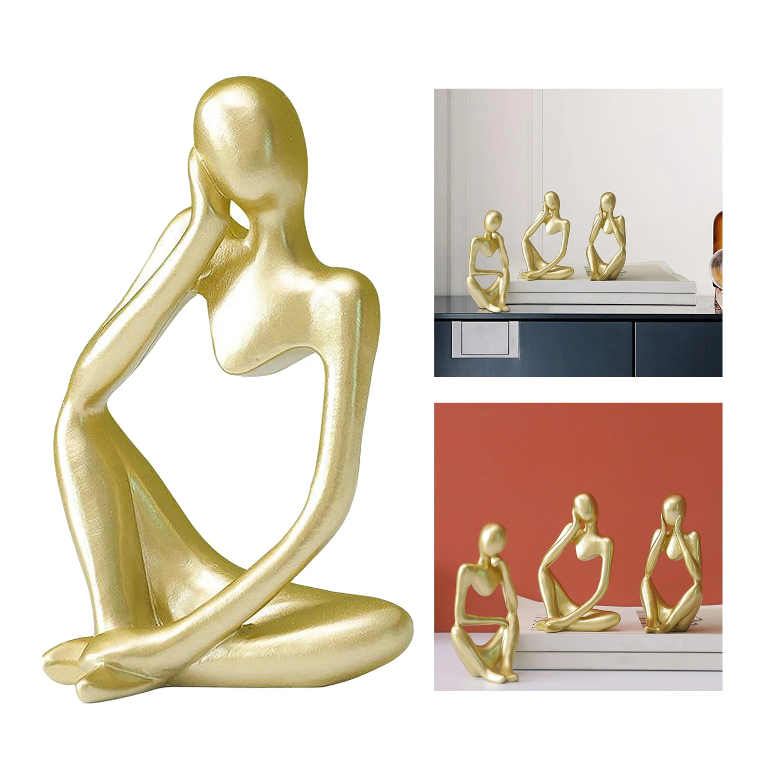 Thinker Sculpture Figure Home Statues Modern Bookshelf Decor