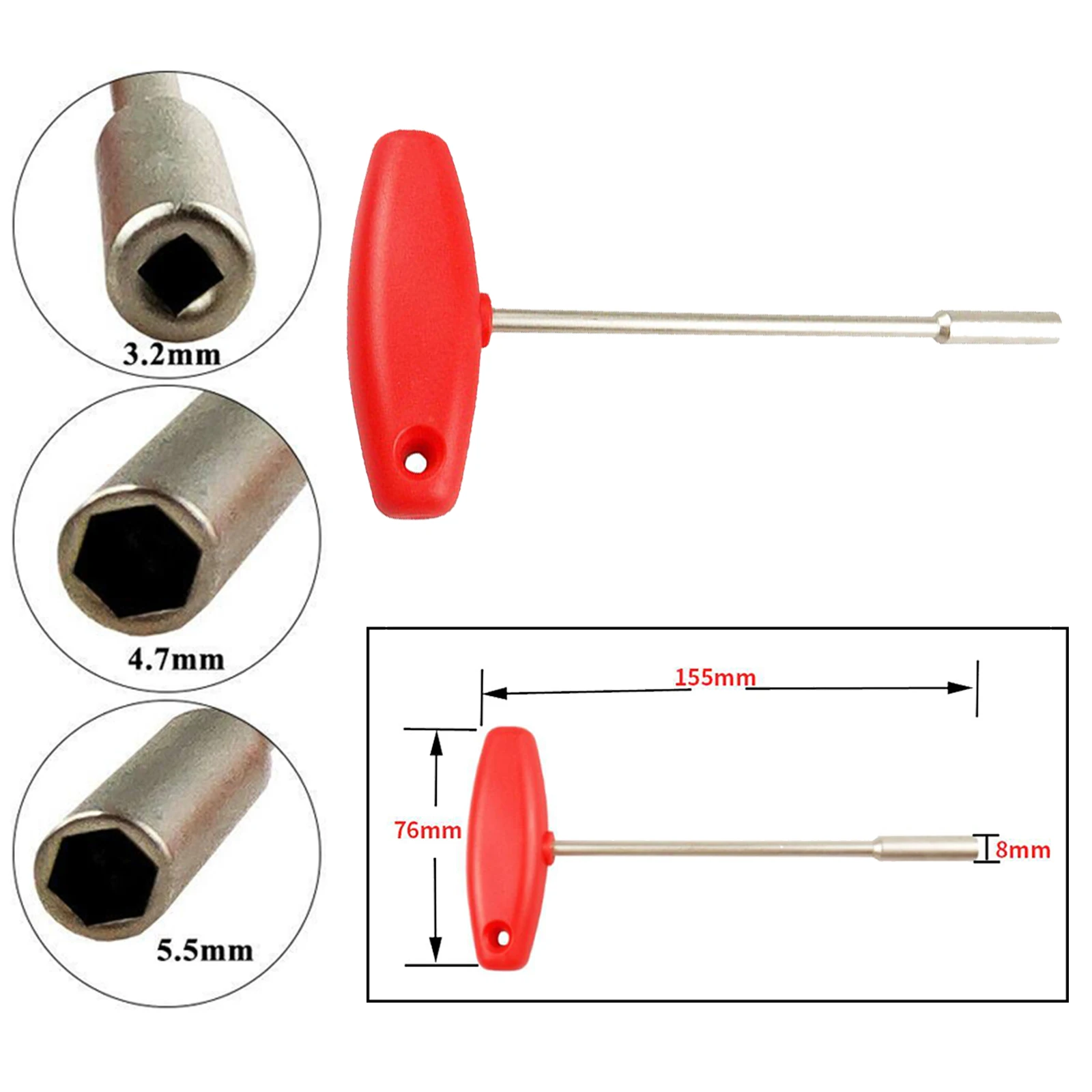 Square 3.2mm/ Hex Socket 4.7mm/5.5mm Nipple Tool Spoke Spanner Cap Wrench to fit Internal Spoke Nipples Tools