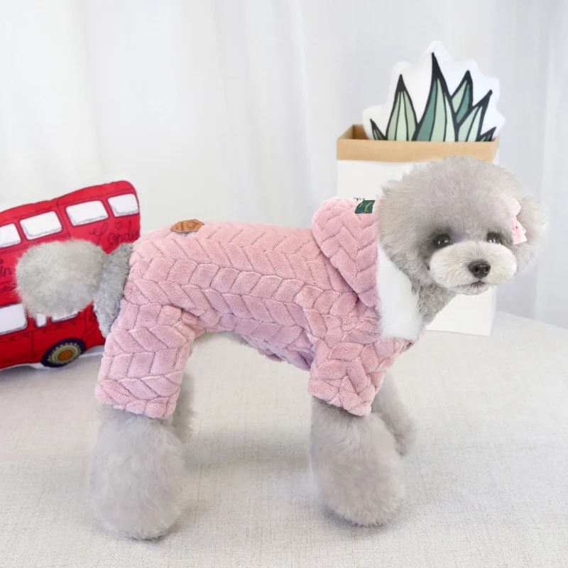 roupa de inverno para cães de tecido de veludo fleece com quatro casaco roupa para animais de fantasia de cães de pelúcia