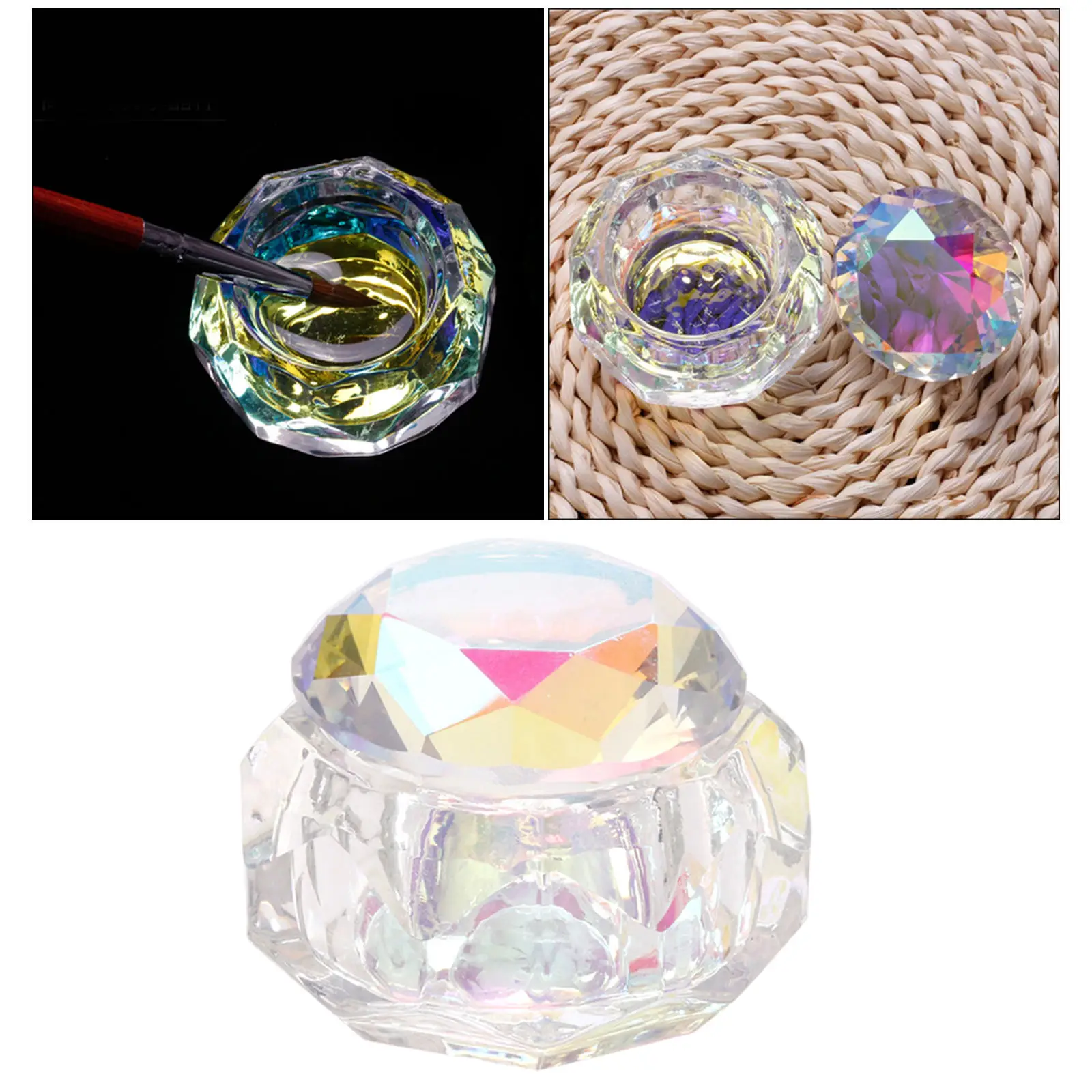 Crystal Nail Art Dappen DISH Bowl Colorful Crystal DISH ,lid Bowl Cup, Holder