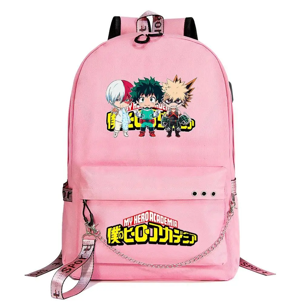 Pikurb My Hero Academia Deku Shoolbag Backpack USB Charging Travel Notebook Bag Gifts for Kids Students