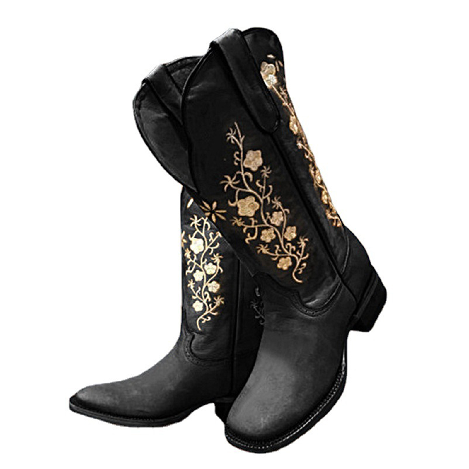 Botas de Cowboy con punta cuadrada para mujer, zapatos de estilo occidental  con bordado de becerro ancho, para otoño, gran oferta, 2022|Botas a media  pantorrilla| - AliExpress