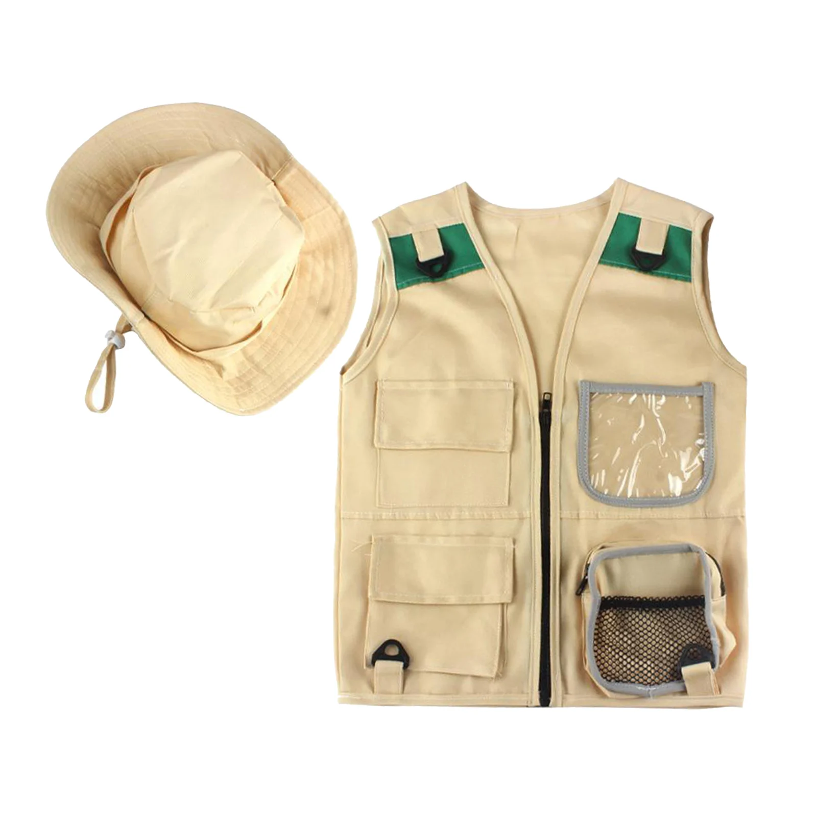 Kids Cargo Vest & Hat Costume Camping Hiking Outdoor Explorer Cosplay Gift 