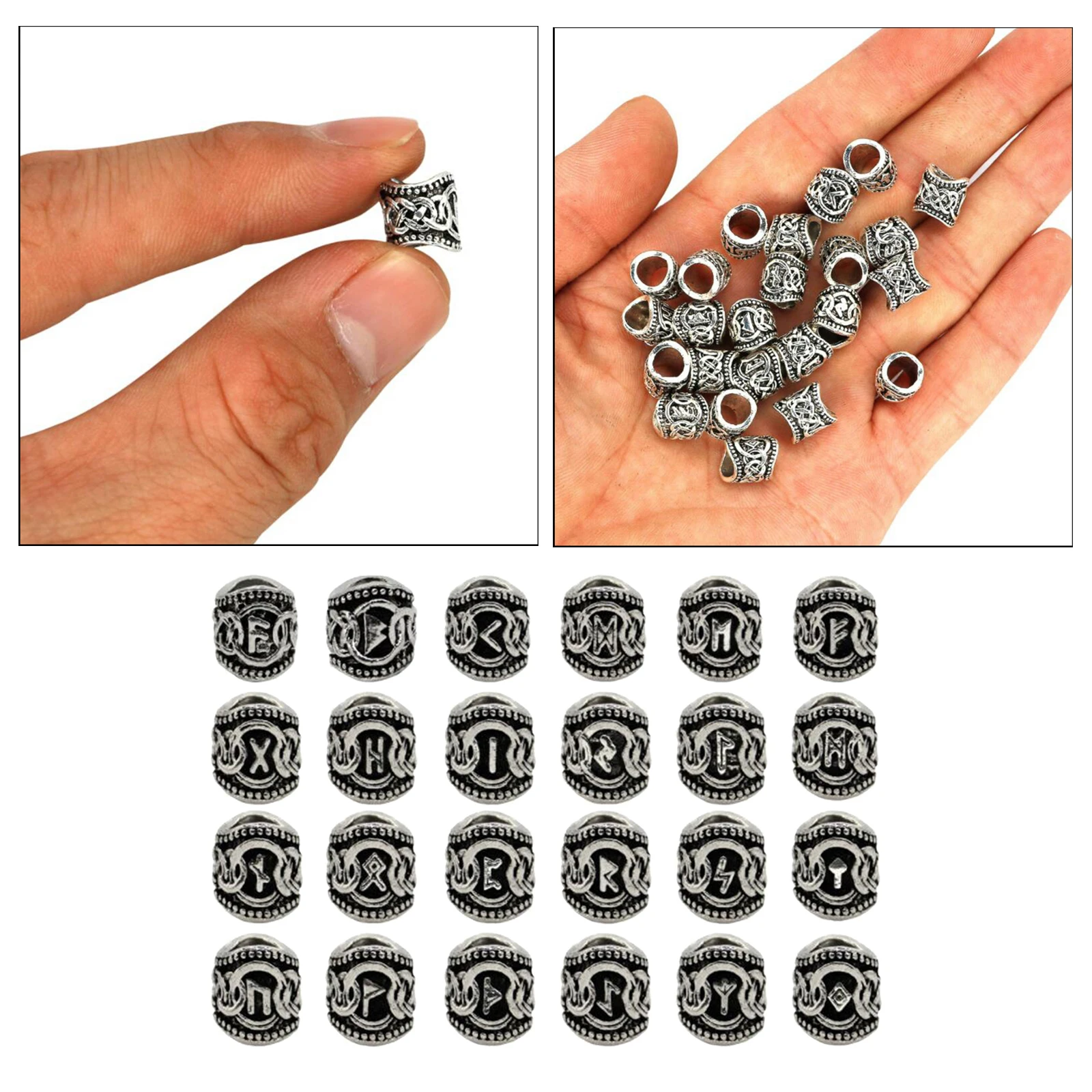 Viking Rune Beard Bead Coil Set (24 Pieces) - Norse Rings for Hair, Dreads & Beards