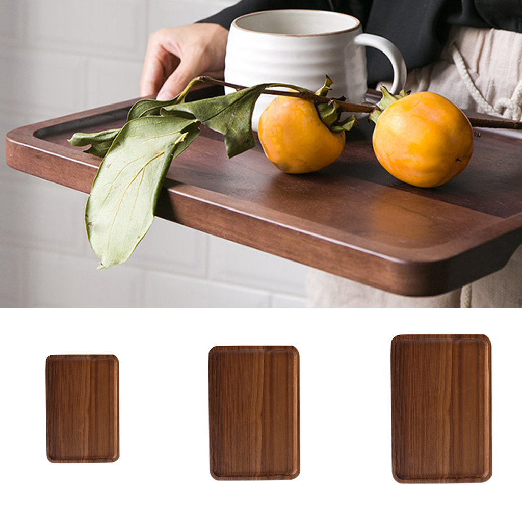 S/M/L Chic Wooden Tea Serving Fruit Trinket Storage Tray Rectangular Plate 18.5×13cm/ 25×17cm/ 30×20cm