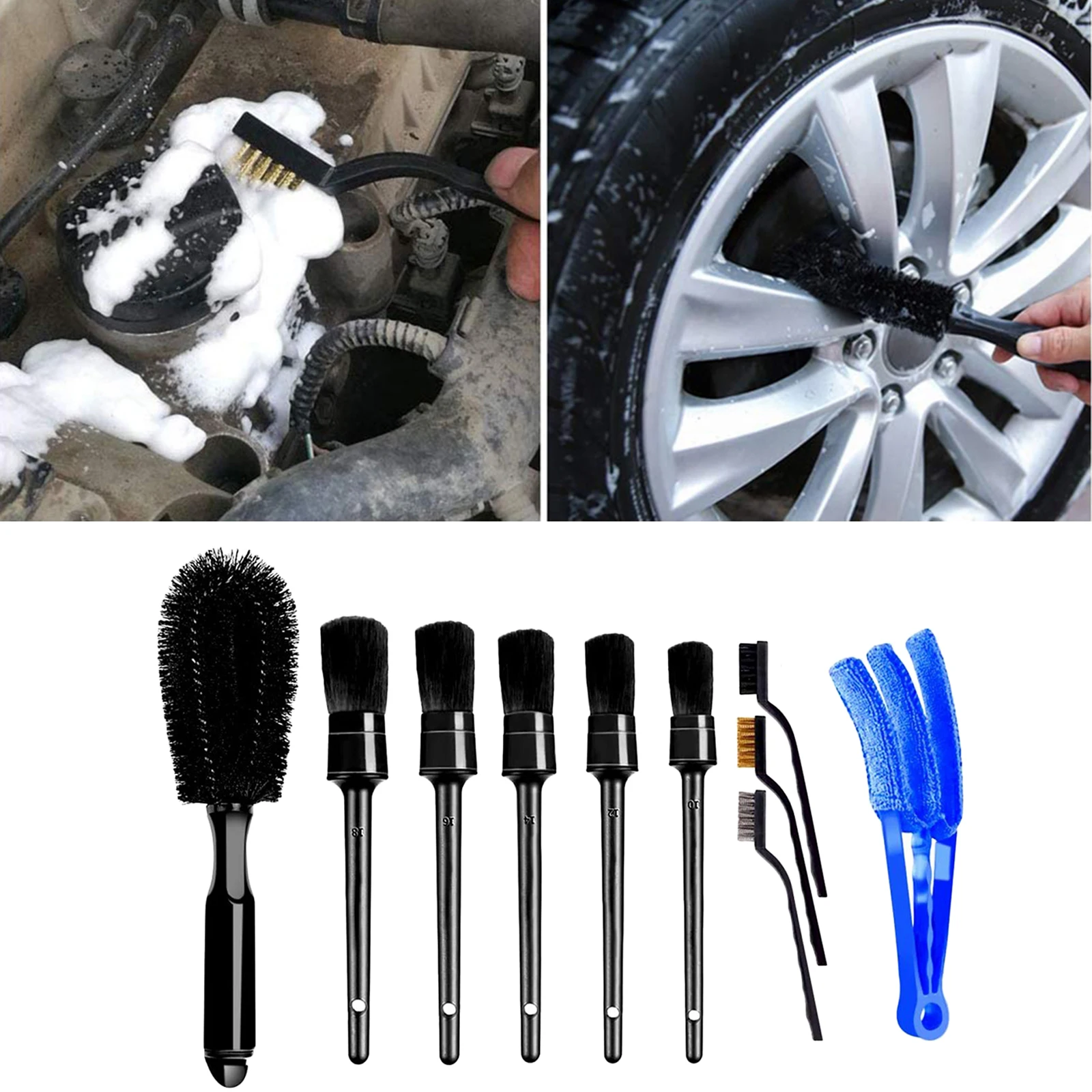 10 Packs Multi-Purpose Vehicle Detailing Brush Kit Wheel Clean Brush Set