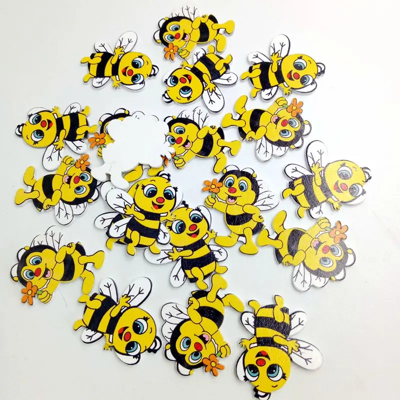 New 20 Pieces Wood Shapes Bee Embellishments for Scrapbooking Crafts Decorative Buttons Flatback Card Making Decoration Gift