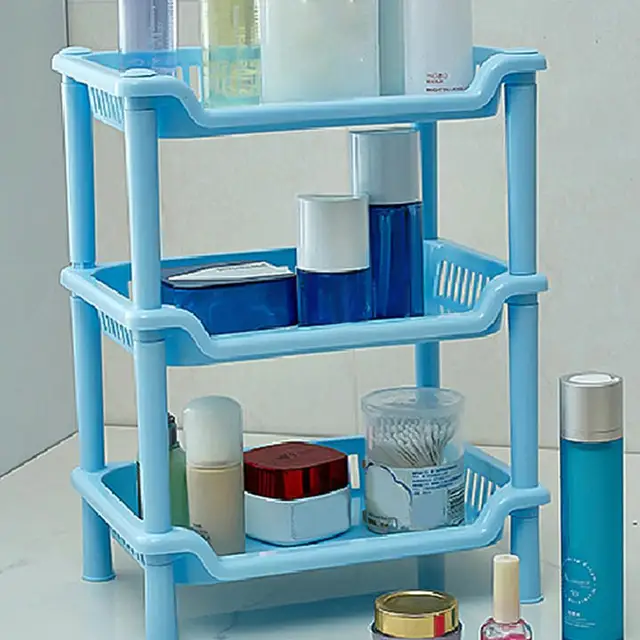 Blue Plastic 3 in 1 Small Kitchen Storage Rack Stand, Size: 42x30x24cm