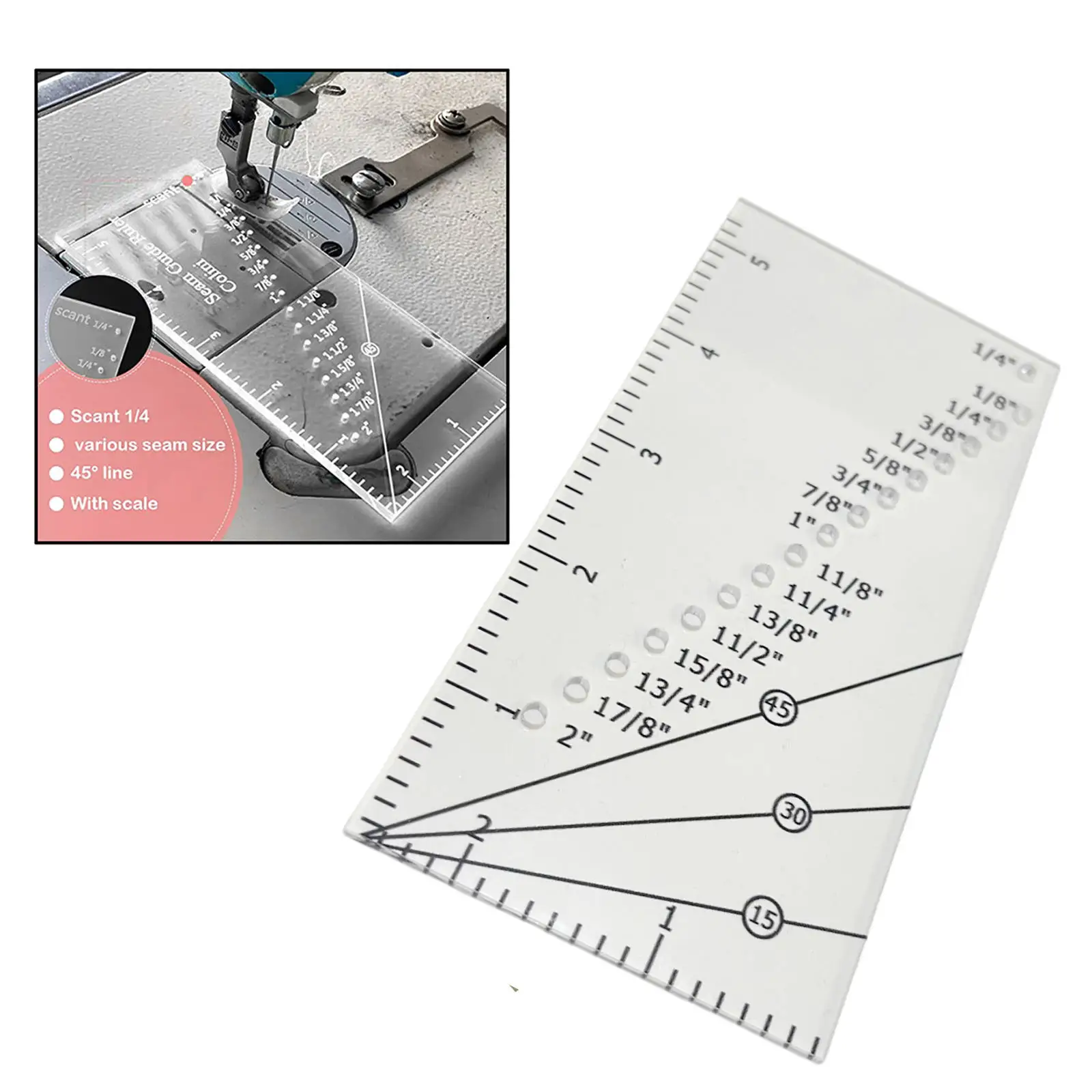 Quilting Seam Guide Ruler Tool Circle Triangles Supplies Handmade Measuring