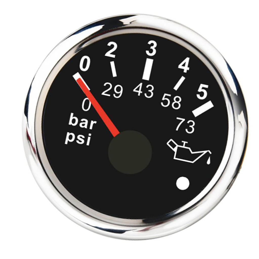 Oil Pressure Indicator Gauge 2" Boat Marine 90° Display Angle 0~5 Bar Black