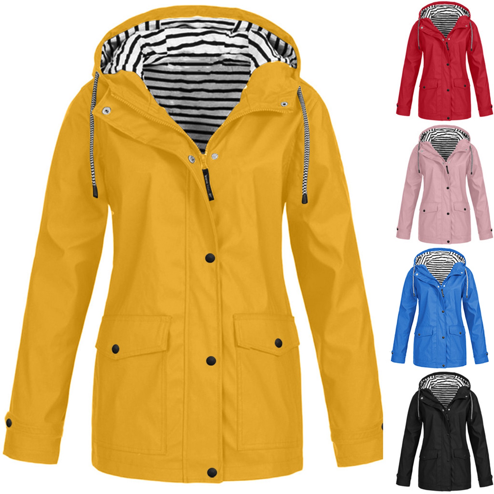 Women Solid Rain Jacket Outdoor Plus Size Waterproof Hooded Raincoat Windproof New Warm Jacket Windproof Outdoor Chaqueta