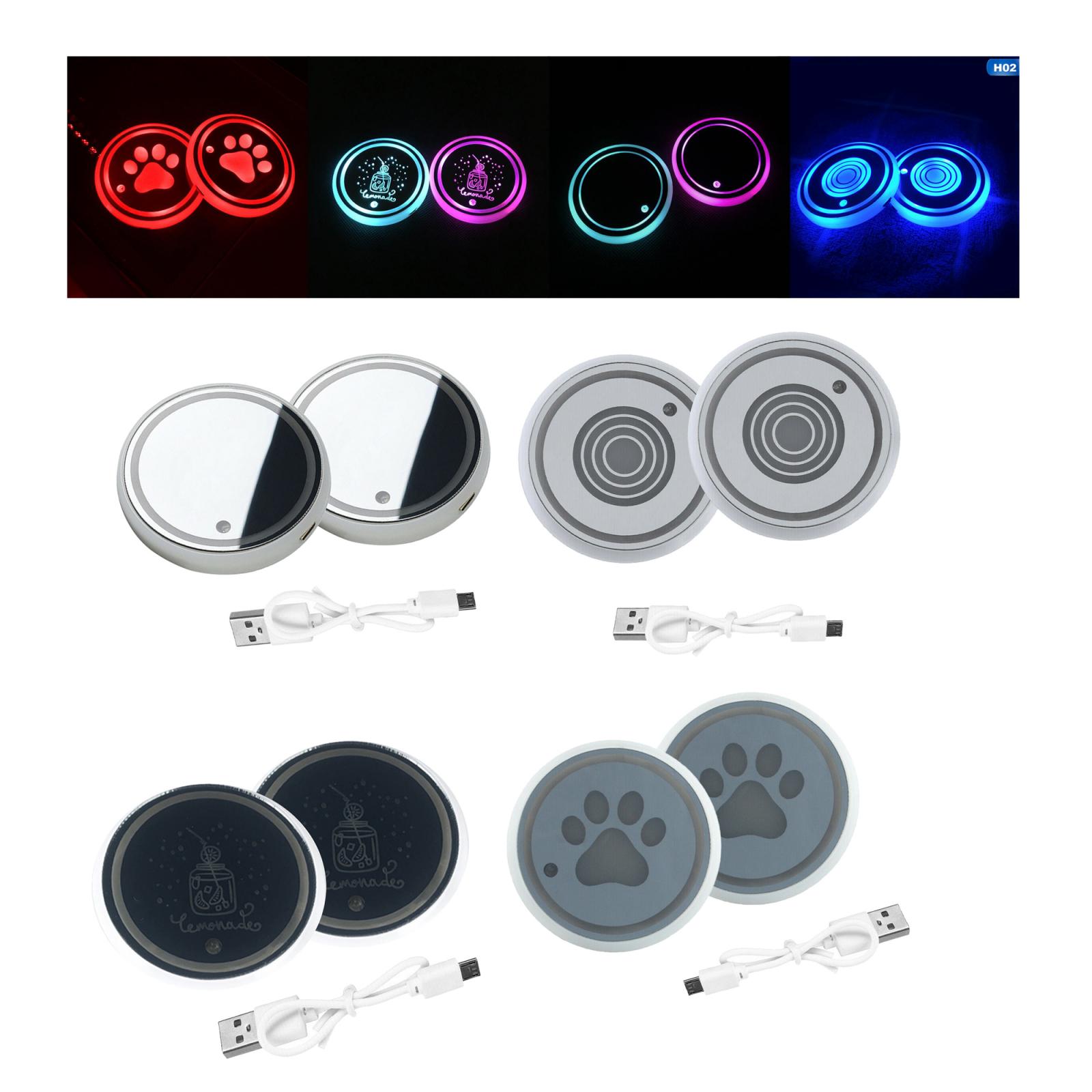 2Pcs Car Logo LED Cup Pad Holder Light USB Charging Mat Luminescent Cup Pads